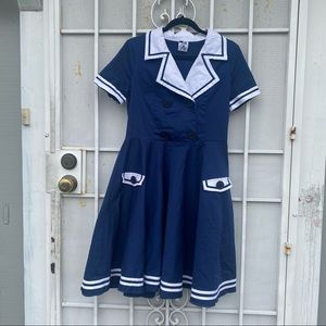 Hell Bunny Vixen Woman’s XL Nautical Pin Up 50’s Navy Sailor Swing Dress